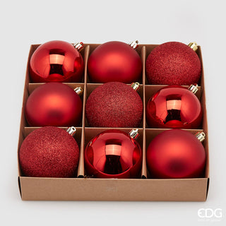 EDG Enzo De Gasperi Caja 9 Bolas de Navidad Poly Rojo D8 cm