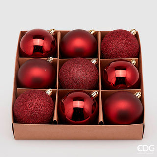 EDG Enzo De Gasperi Box 9 Christmas Baubles Poly Bordeaux D8 cm