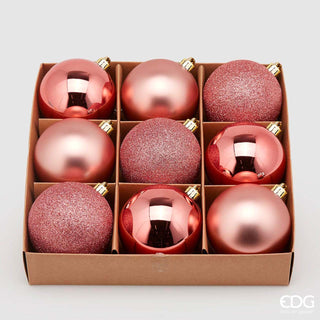 EDG Enzo De Gasperi Box 9 Christmas Baubles Poly Pink D8 cm
