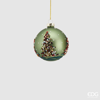 EDG Bola de Navidad Enzo De Gasperi de Cristal de Pino con Perlas Verdes D8 cm