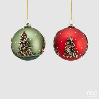 EDG Enzo De Gasperi Christmas Bauble in Pine Glass with Red Pearls D8 cm