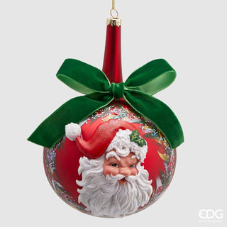 EDG Enzo De Gasperi Glass Christmas Bauble Santa with Bow D12 cm