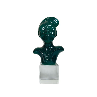 Sharon Italia Escultura Pulcinella con base de cubo Al. 16 cm Verde