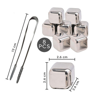Reusable Stainless Steel Ice Cubes Coolers with Tongs 8 Pieces Gift Set