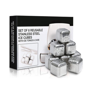 Cubetti di Ghiaccio in Acciaio Inox refrigeranti riutilizzabili con pinza 8 pezzi Set Regalo