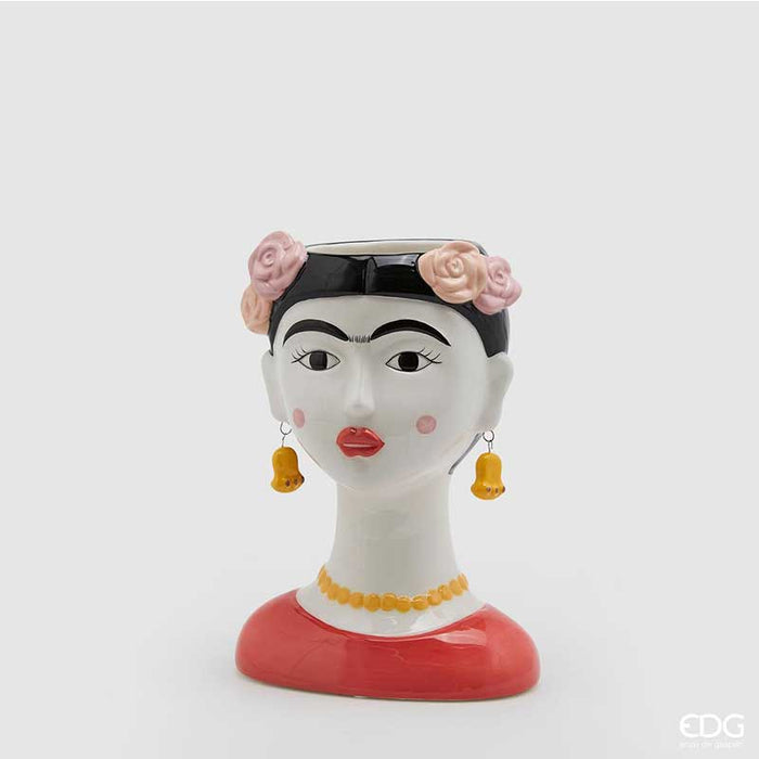 EDG Enzo de Gasperi Vaso Frida Kahlo Corallo con orecchini h 22 cm