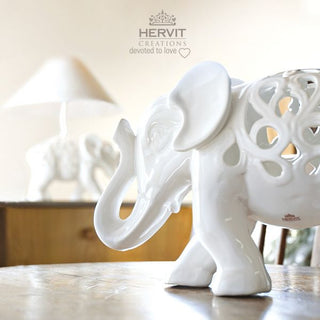 Hervit Elephant Lamp in Perforated Porcelain