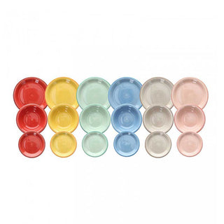 Set piatti bordo colorato linea Cloud 18 pezzi in stoneware