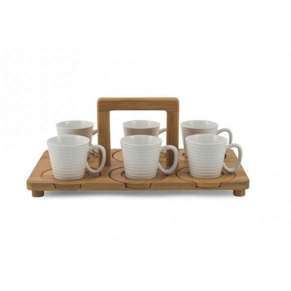 Villa d'Este Set 6 Porcelain Coffee Cups With Bamboo Tray