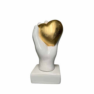 Mano Amage Corazón dorado de cerámica Alt. 20 cm
