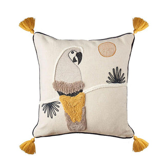L'Oca Nera Cotton Parrot Cushion with Applications and Embroideries 45x45 cm