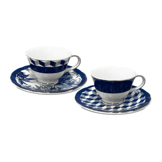 Baci Milano Set 2 Versailles Coffee Cups with Porcelain Saucers