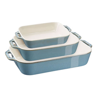 Staub set 3 rectangular oven dishes in turquoise ceramic