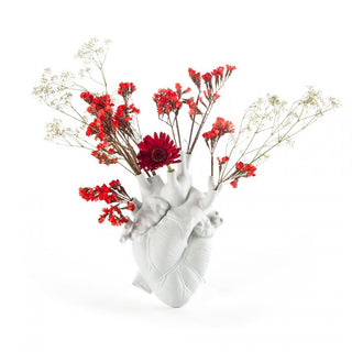 Jarrón con forma de corazón Seletti Love in Bloom de porcelana blanca Al. 25 cm