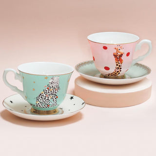 Yvonne Ellen set 2 Tea Cups With Saucers Cheetah and Giraffe 240 ml