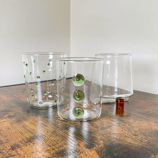 Zafferano Set 6 Melting Pot Glasses Borosilicate Green and Amber 44 cl