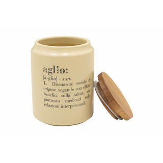 Villa d'Este Stoneware garlic jar with bamboo lid