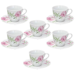 Tognana Set 6 Coffee Cups With Saucer Wild Rose in Pink Porcelain