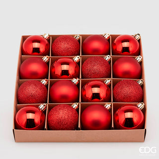 EDG Enzo De Gasperi Box 16 Red Poly Christmas Baubles D6 cm