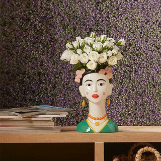 EDG Enzo de Gasperi Frida Kahlo vase with earrings H 27 cm Green