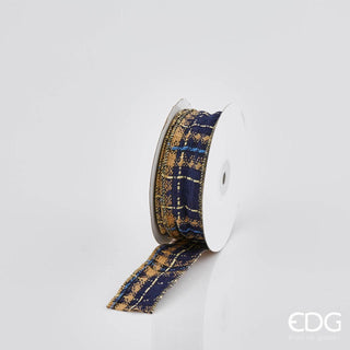 EDG Enzo De Gasperi Tartan Blue Gold Ribbon 3.8 mm 10 Meters