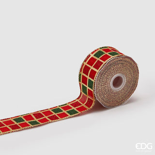 EDG Enzo De Gasperi Ribbon with red and green checks 40 mm 10 Meters