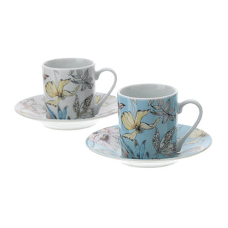 Hervit Box 2 White and Turquoise Floral Coffee Cups 9x5 cm