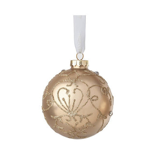 Hervit Box of 2 Matte Gold Christmas Baubles in Glass 10 cm