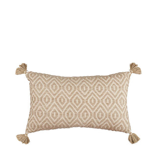L'Oca Nera Embroidered Cotton Cushion with Tassels 50x30 cm Sand