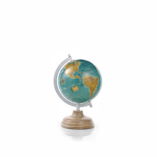 Encantada Small Turquoise Globe with Wooden Base H9 cm