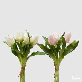 EDG Enzo De Gasperi Set 2 Bouquet Di Tulipani Rosa e Bianco H28 cm