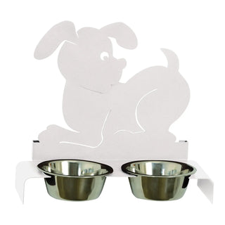 Arti &amp; Mestieri Double Dog Bowl Holder White