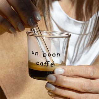 Simple Day Set of 4 Un Buon Caffè espresso shot glasses with stirrers included