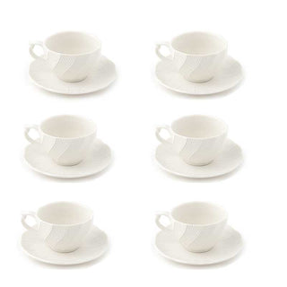 Hervit Set of 6 Porcelain Striped Coffee Cups